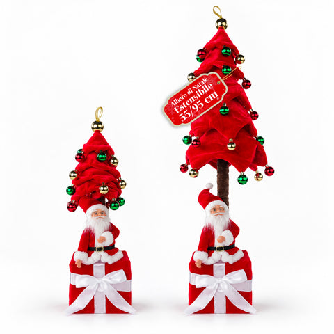Ausziehbarer Weihnachtsbaum 90 und 95 cm mit Geschenkpaket und Figuren