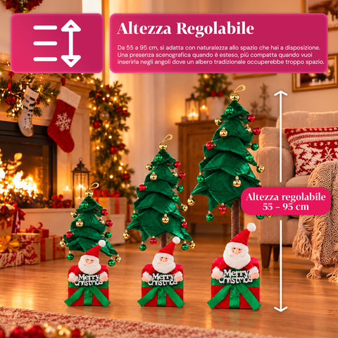 Ausziehbarer Weihnachtsbaum 90 und 95 cm mit Geschenkpaket und Figuren