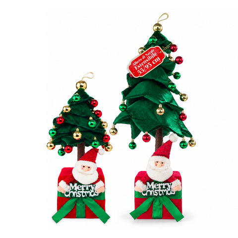 Ausziehbarer Weihnachtsbaum 90 und 95 cm mit Geschenkpaket und Figuren
