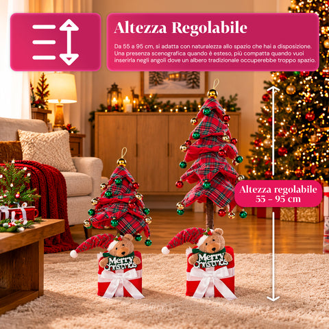 Ausziehbarer Weihnachtsbaum 90 und 95 cm mit Geschenkpaket und Figuren