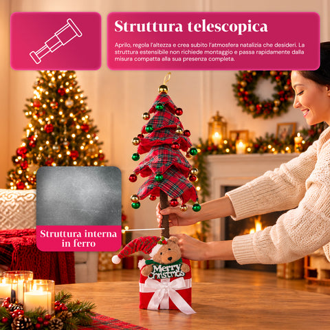 Ausziehbarer Weihnachtsbaum 90 und 95 cm mit Geschenkpaket und Figuren