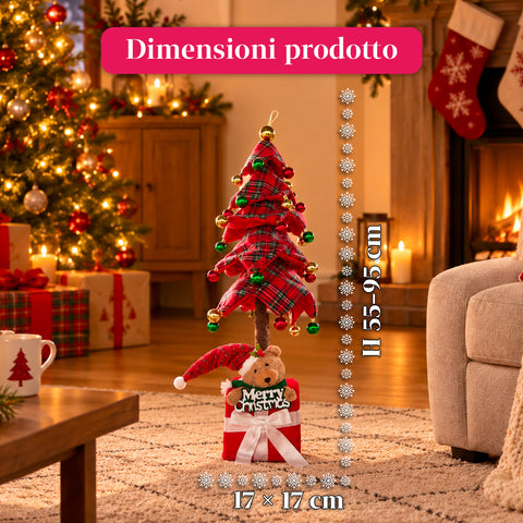 Ausziehbarer Weihnachtsbaum 90 und 95 cm mit Geschenkpaket und Figuren