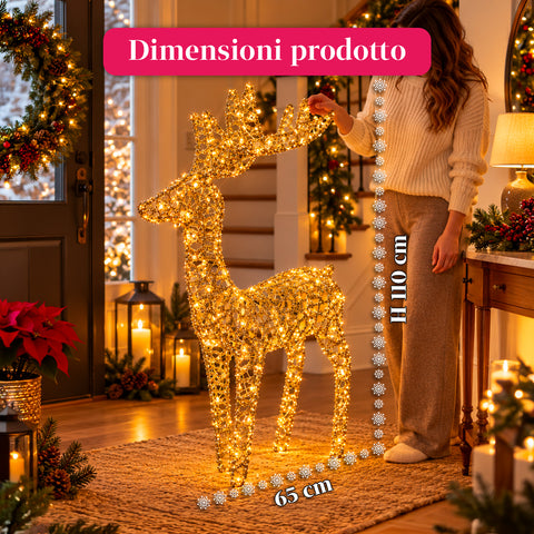 Leuchtender LED-Hirsch mit goldfarbenem Glitzer, Weihnachtsdekoration aus Eisen und Polyethylen, warmweißes USB-Licht, 3 Größen: 65, 85 und 110 cm