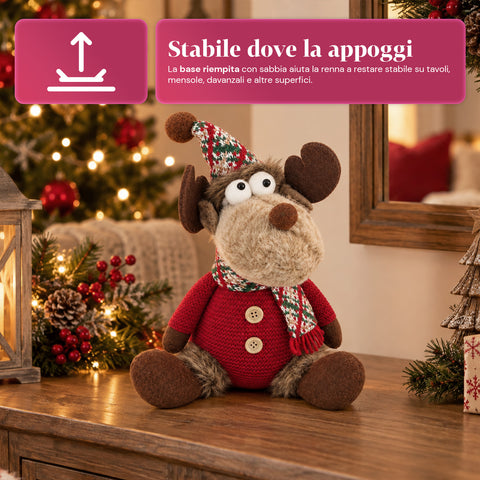 Dekorativer Weihnachts-Rentier aus Polyester – Weihnachtsschmuck mit sandierter Basis, niedliches Design, 4 Stilvarianten, 2 Größen: 35 und 50 cm