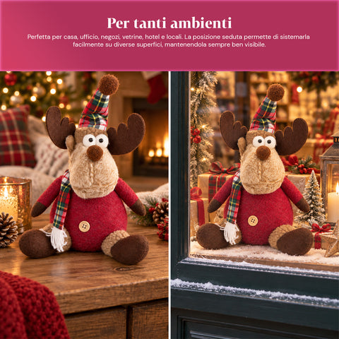 Dekorativer Weihnachts-Rentier aus Polyester – Weihnachtsschmuck mit sandierter Basis, niedliches Design, 4 Stilvarianten, 2 Größen: 35 und 50 cm