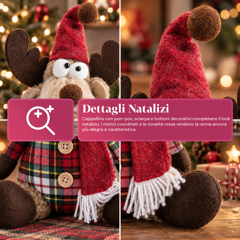 Dekorativer Weihnachts-Rentier aus Polyester – Weihnachtsschmuck mit sandierter Basis, niedliches Design, 4 Stilvarianten, 2 Größen: 35 und 50 cm