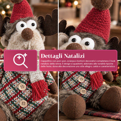 Dekorativer Weihnachts-Rentier aus Polyester – Weihnachtsschmuck mit sandierter Basis, niedliches Design, 4 Stilvarianten, 2 Größen: 35 und 50 cm