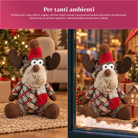 Dekorativer Weihnachts-Rentier aus Polyester – Weihnachtsschmuck mit sandierter Basis, niedliches Design, 4 Stilvarianten, 2 Größen: 35 und 50 cm