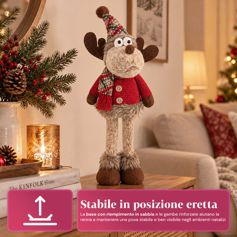 Dekorativer Weihnachts-Rentier aus Polyester – Weihnachtsschmuck mit sandierter Basis, niedliches Design, 4 Stilvarianten, 2 Größen: 35 und 50 cm