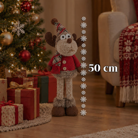 Dekorativer Weihnachts-Rentier aus Polyester – Weihnachtsschmuck mit sandierter Basis, niedliches Design, 4 Stilvarianten, 2 Größen: 35 und 50 cm
