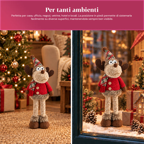 Dekorativer Weihnachts-Rentier aus Polyester – Weihnachtsschmuck mit sandierter Basis, niedliches Design, 4 Stilvarianten, 2 Größen: 35 und 50 cm