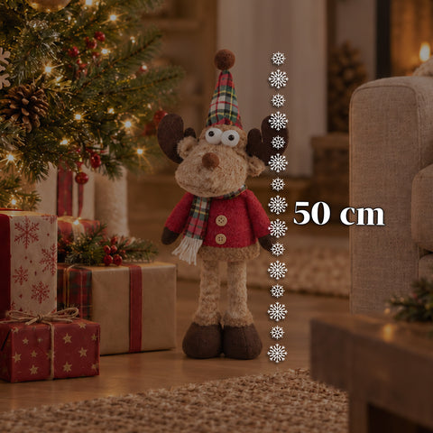 Dekorativer Weihnachts-Rentier aus Polyester – Weihnachtsschmuck mit sandierter Basis, niedliches Design, 4 Stilvarianten, 2 Größen: 35 und 50 cm