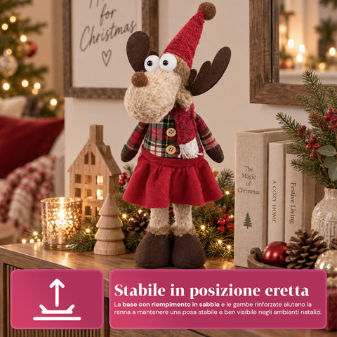 Dekorativer Weihnachts-Rentier aus Polyester – Weihnachtsschmuck mit sandierter Basis, niedliches Design, 4 Stilvarianten, 2 Größen: 35 und 50 cm