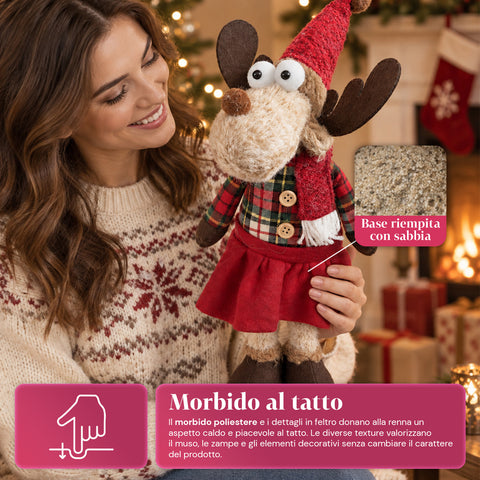 Dekorativer Weihnachts-Rentier aus Polyester – Weihnachtsschmuck mit sandierter Basis, niedliches Design, 4 Stilvarianten, 2 Größen: 35 und 50 cm