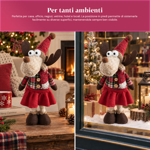 Dekorativer Weihnachts-Rentier aus Polyester – Weihnachtsschmuck mit sandierter Basis, niedliches Design, 4 Stilvarianten, 2 Größen: 35 und 50 cm