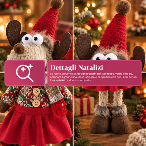 Dekorativer Weihnachts-Rentier aus Polyester – Weihnachtsschmuck mit sandierter Basis, niedliches Design, 4 Stilvarianten, 2 Größen: 35 und 50 cm