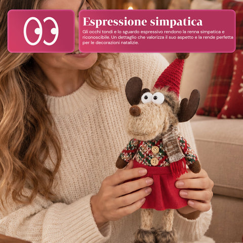 Dekorativer Weihnachts-Rentier aus Polyester – Weihnachtsschmuck mit sandierter Basis, niedliches Design, 4 Stilvarianten, 2 Größen: 35 und 50 cm