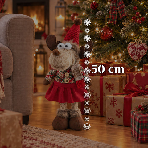 Dekorativer Weihnachts-Rentier aus Polyester – Weihnachtsschmuck mit sandierter Basis, niedliches Design, 4 Stilvarianten, 2 Größen: 35 und 50 cm