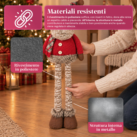 Dekoratives ausziehbares Weihnachtstier 55–85 cm – Weihnachtsschmuck mit Teleskopbeinen, Metallrahmen, Polyester, 4 Stilvarianten
