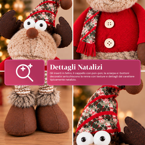 Dekoratives ausziehbares Weihnachtstier 55–85 cm – Weihnachtsschmuck mit Teleskopbeinen, Metallrahmen, Polyester, 4 Stilvarianten
