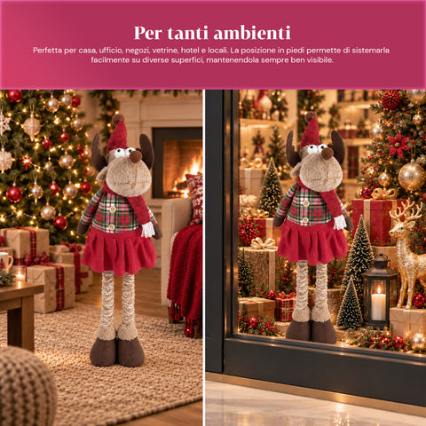 Dekoratives ausziehbares Weihnachtstier 55–85 cm – Weihnachtsschmuck mit Teleskopbeinen, Metallrahmen, Polyester, 4 Stilvarianten