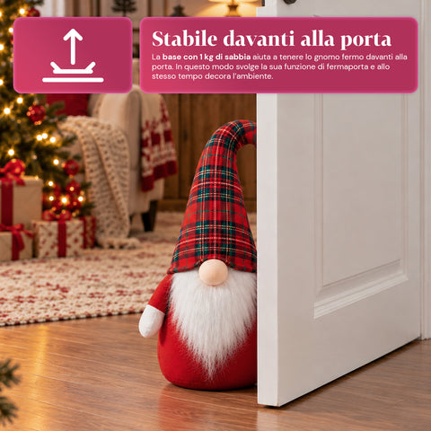 Weihnachtswichtel-Türstopper 60 cm mit LED in der Nase, 3 Lichtmodi, mit 1 kg Sand gefüllt, weiches Polyester – Bindbox