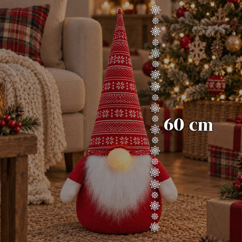 Weihnachtswichtel-Türstopper 60 cm mit LED in der Nase, 3 Lichtmodi, mit 1 kg Sand gefüllt, weiches Polyester – Bindbox