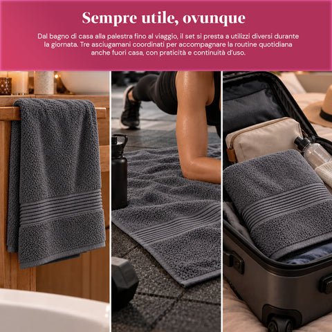 3er-Set Handtücher aus 100 % Baumwolle – 3-teiliges Badetuch-Set mit Badetuch 90x140, Handtuch 60x100 und Gästehandtuch 40x60 cm, weich und saugfähig, 6 Farben