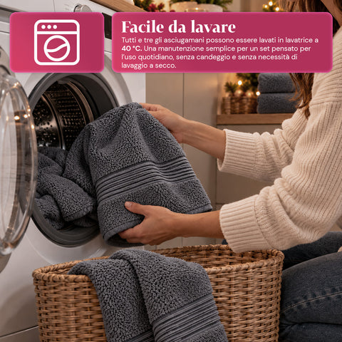 3er-Set Handtücher aus 100 % Baumwolle – 3-teiliges Badetuch-Set mit Badetuch 90x140, Handtuch 60x100 und Gästehandtuch 40x60 cm, weich und saugfähig, 6 Farben