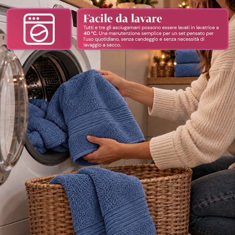 3er-Set Handtücher aus 100 % Baumwolle – 3-teiliges Badetuch-Set mit Badetuch 90x140, Handtuch 60x100 und Gästehandtuch 40x60 cm, weich und saugfähig, 6 Farben