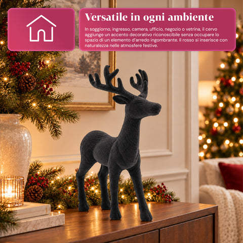 Dekorativer Hirsch 33 x 44h cm in Samtoptik, Rentierfigur im modernen Design für Zuhause, Büro und Schaufenster, Weihnachtsdekoration, 6 Farbvarianten