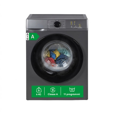 Frontlader-Waschmaschine, 6 kg, Energieeffizienzklasse A, 1200 U/min, Slim mit 41 cm, Dampfwäsche, Waben-Trommel, Kindersicherung, Weiß oder Grau