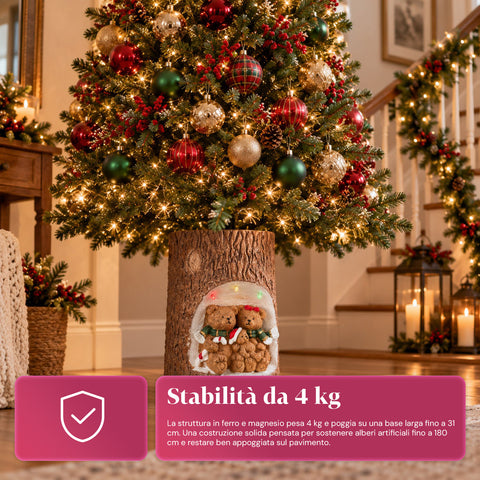 Basis für Weihnachtsbaumstamm mit animierten LEDs und 3D-Figuren für Bäume bis 180 cm – Eisen- und Magnesium-Baumständer mit Ø-4-cm-Halterung