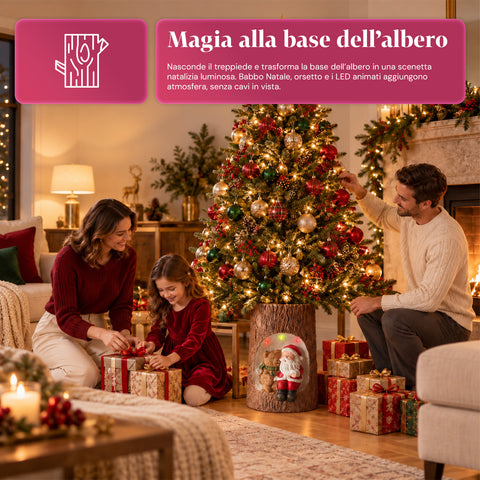 Basis für Weihnachtsbaumstamm mit animierten LEDs und 3D-Figuren für Bäume bis 180 cm – Eisen- und Magnesium-Baumständer mit Ø-4-cm-Halterung