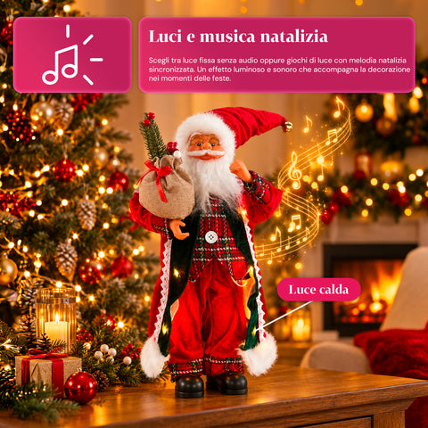 Weihnachtsmann mit Lichtern und Musik, dekorative Weihnachtsstatue 65-95-120 cm, batteriebetriebene Leuchtdekoration – Blindbox