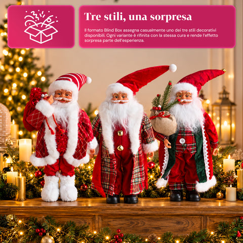 Weihnachtsmann mit Lichtern und Musik, dekorative Weihnachtsstatue 65-95-120 cm, batteriebetriebene Leuchtdekoration – Blindbox