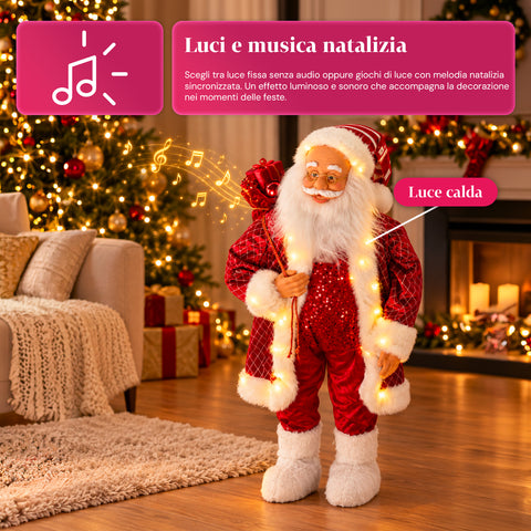 Weihnachtsmann mit Lichtern und Musik, dekorative Weihnachtsstatue 65-95-120 cm, batteriebetriebene Leuchtdekoration – Blindbox
