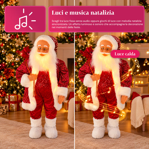 Weihnachtsmann mit Lichtern und Musik, dekorative Weihnachtsstatue 65-95-120 cm, batteriebetriebene Leuchtdekoration – Blindbox