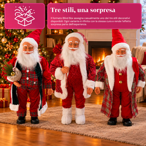 Weihnachtsmann mit Lichtern und Musik, dekorative Weihnachtsstatue 65-95-120 cm, batteriebetriebene Leuchtdekoration – Blindbox