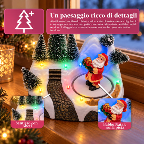 Beleuchtetes Weihnachtsdorf mit drehendem Element, LED-Lichtern und Musik – 3 Varianten: Baum, Weihnachtsmann, Kinder – 17x14x15 cm