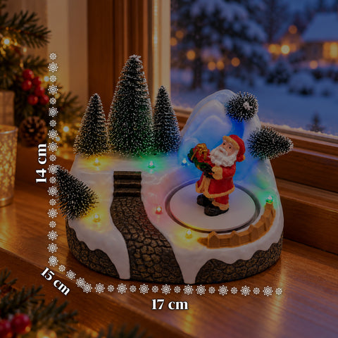 Beleuchtetes Weihnachtsdorf mit drehendem Element, LED-Lichtern und Musik – 3 Varianten: Baum, Weihnachtsmann, Kinder – 17x14x15 cm