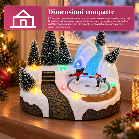 Beleuchtetes Weihnachtsdorf mit drehendem Element, LED-Lichtern und Musik – 3 Varianten: Baum, Weihnachtsmann, Kinder – 17x14x15 cm