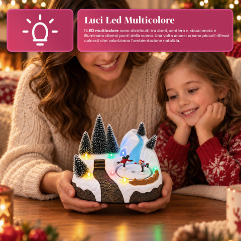 Beleuchtetes Weihnachtsdorf mit drehendem Element, LED-Lichtern und Musik – 3 Varianten: Baum, Weihnachtsmann, Kinder – 17x14x15 cm