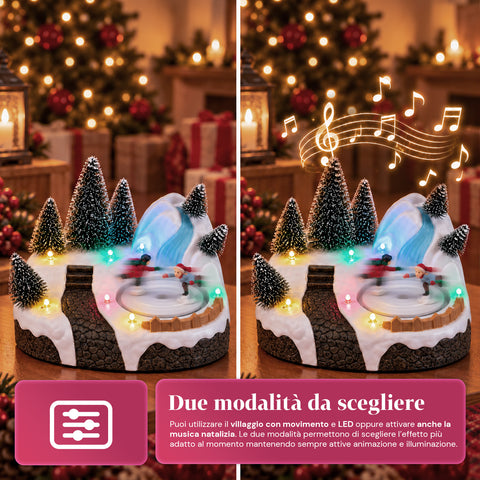 Beleuchtetes Weihnachtsdorf mit drehendem Element, LED-Lichtern und Musik – 3 Varianten: Baum, Weihnachtsmann, Kinder – 17x14x15 cm