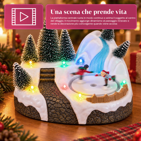 Beleuchtetes Weihnachtsdorf mit drehendem Element, LED-Lichtern und Musik – 3 Varianten: Baum, Weihnachtsmann, Kinder – 17x14x15 cm