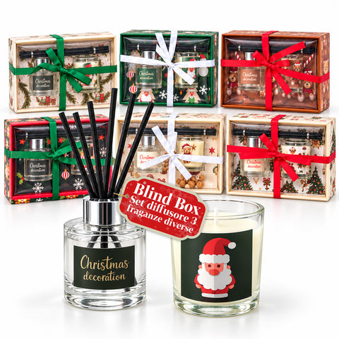 Duftset für Räume mit Stäbchendiffusor und Duftkerze, weihnachtliche Düfte, Weihnachtsgeschenkset