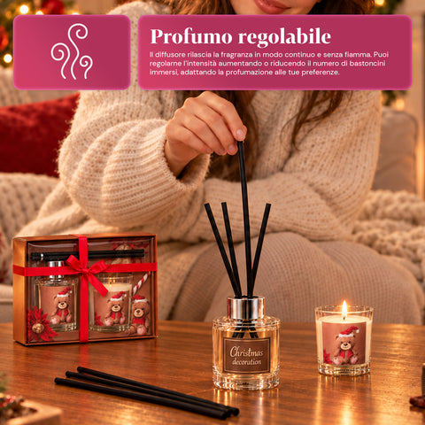 Duftset für Räume mit Stäbchendiffusor und Duftkerze, weihnachtliche Düfte, Weihnachtsgeschenkset
