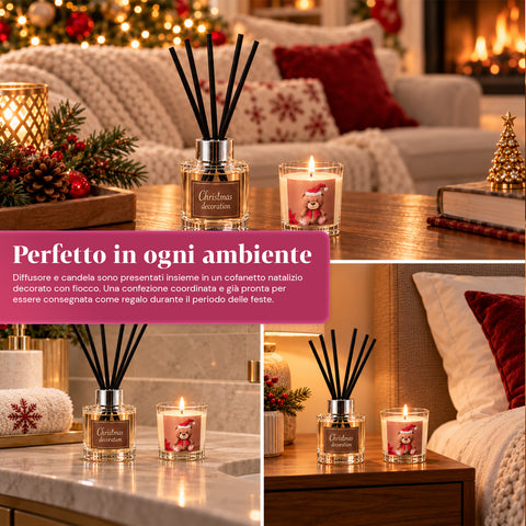Duftset für Räume mit Stäbchendiffusor und Duftkerze, weihnachtliche Düfte, Weihnachtsgeschenkset