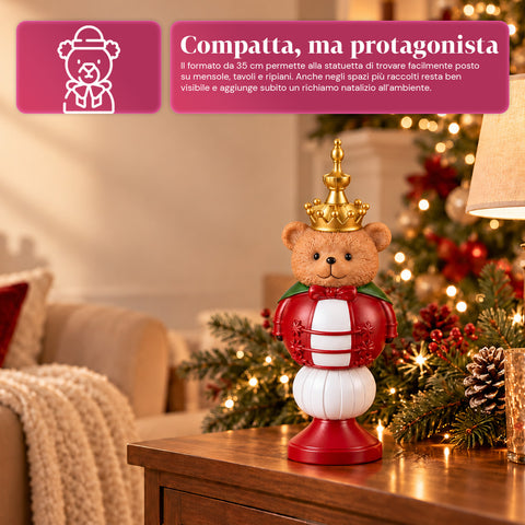 Weihnachtsfigur 35 cm aus Kunstharz, Weihnachtsdekoration mit Weihnachtsmann, Nussknacker-Soldat und Teddybär, Rot oder Weiß, für innen und außen