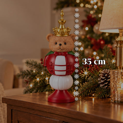 Weihnachtsfigur 35 cm aus Kunstharz, Weihnachtsdekoration mit Weihnachtsmann, Nussknacker-Soldat und Teddybär, Rot oder Weiß, für innen und außen